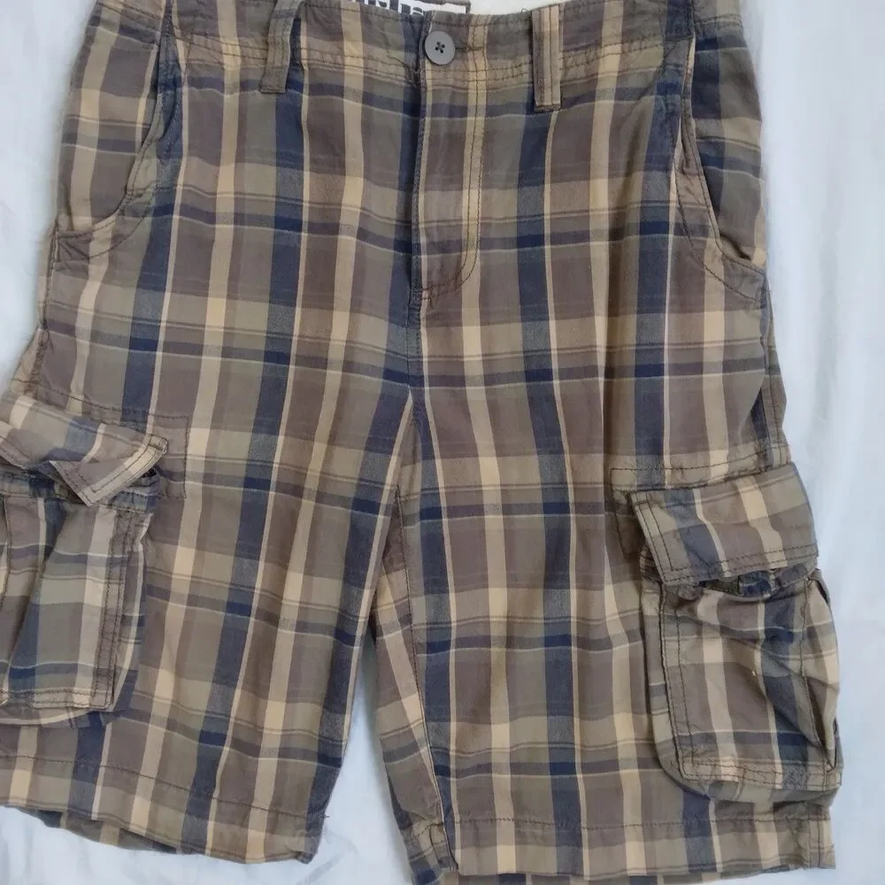 Urban Pipeline Shorts Cargo Pockets Brown Plaid Casual Summer Y2K Skater Mens 30